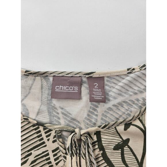 Chicos size 2 (L) modal blend floral scoop neck tie collar EUC green career * - Picture 5 of 7